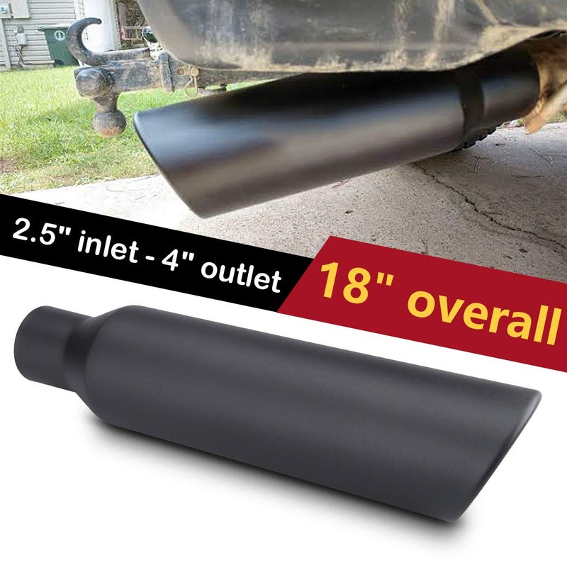 LCGP 2.5 Inch Inlet Exhaust Tip, 2.5" Inlet x 4" Outlet x 18" Overall Length Weld On Universal Stainless Steel Black Diesel Exhaust Tailpipe 2 Pcs - Image 5